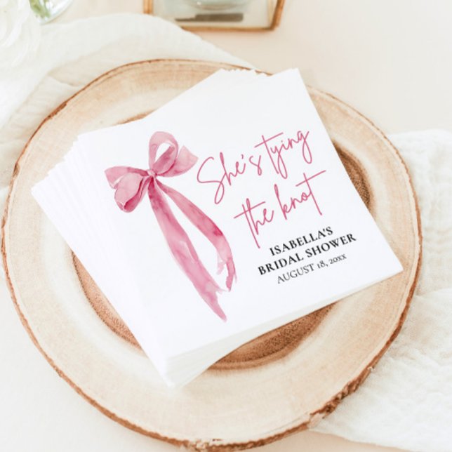 Blush Pink Bow She's Tying the Knot Bridal Shower  Napkin (Creator Uploaded)