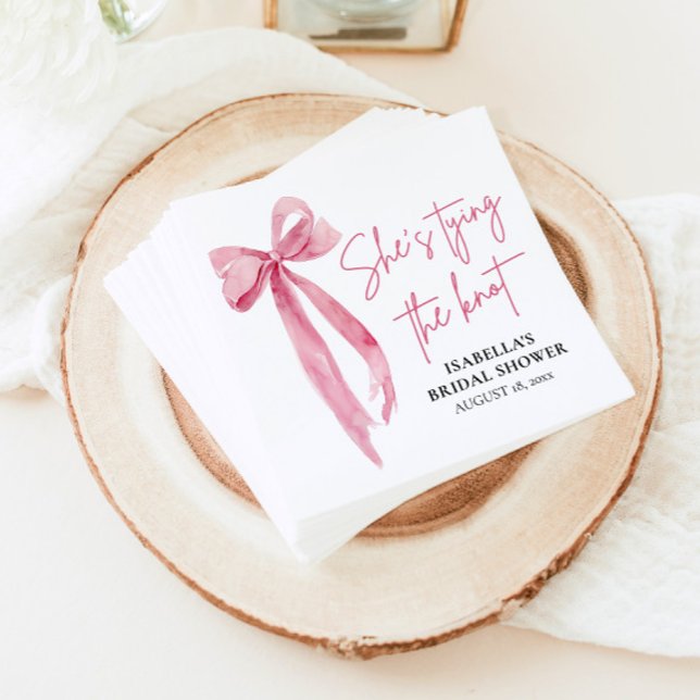 Blush Pink Bow She's Tying the Knot Bridal Shower  Napkin (Creator Uploaded)