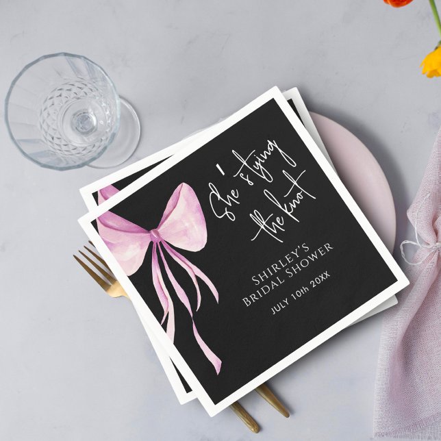Blush Pink Bow She's Tying the Knot Bridal Shower Napkin (Creator Uploaded)