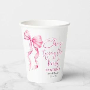 Blush Pink Bow She's Tying the Knot Bridal Shower Paper Cups