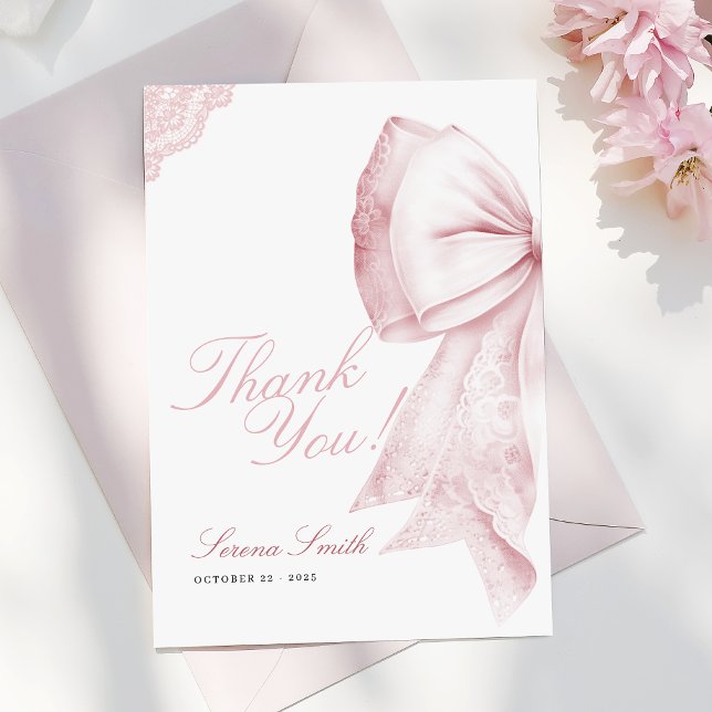 Blush Pink Bow Sweet 16 Birthday Thank You Card (Creator Uploaded)