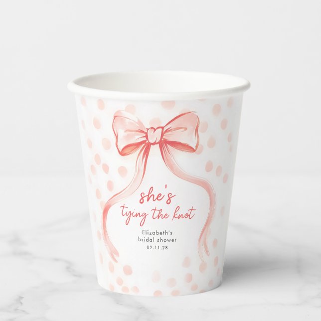 Blush Pink Bow Whimsical Minimalist Bridal Shower Paper Cups (Front)