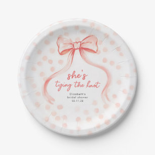 Blush Pink Bow Whimsical Minimalist Bridal Shower Paper Plate