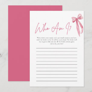 Blush Pink Bow Who Am I Bridal Shower Game Card