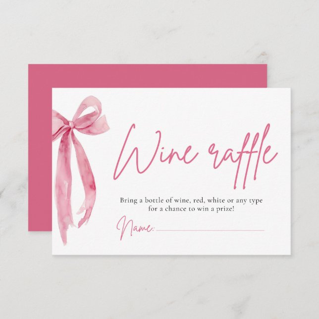 Blush Pink Bow Wine Raffle Ticket Bridal Shower  Invitation (Front/Back)