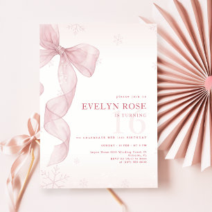 Blush Pink Bow Winter Snowflake 16th Birthday Invitation