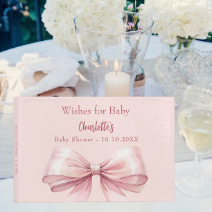 Blush pink bow wishes girl Baby Shower Guest Book
