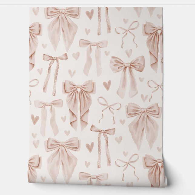 Blush Pink Bows and Hearts Hand-Drawn Wallpaper (Unrolling)