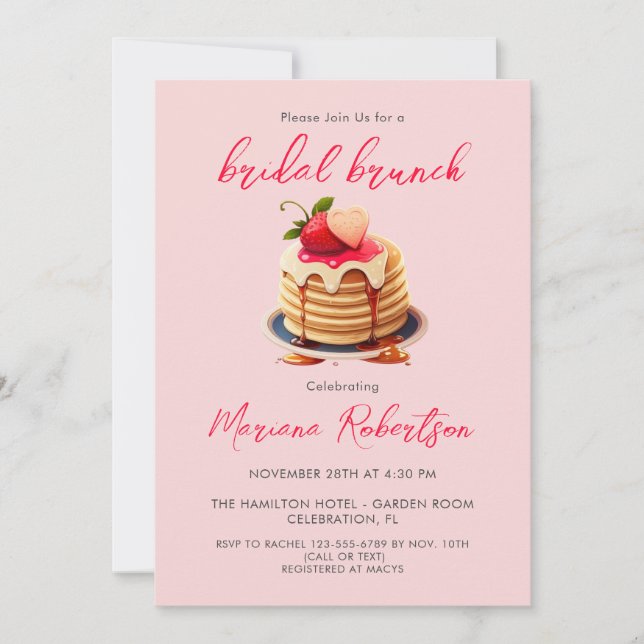 Blush Pink Bridal Brunch Pancakes Bridal Shower Invitation (Front)