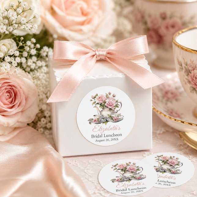 Blush Pink Bridal Luncheon Favour Sticker (Blush Pink Bridal Luncheon Favor Sticker)