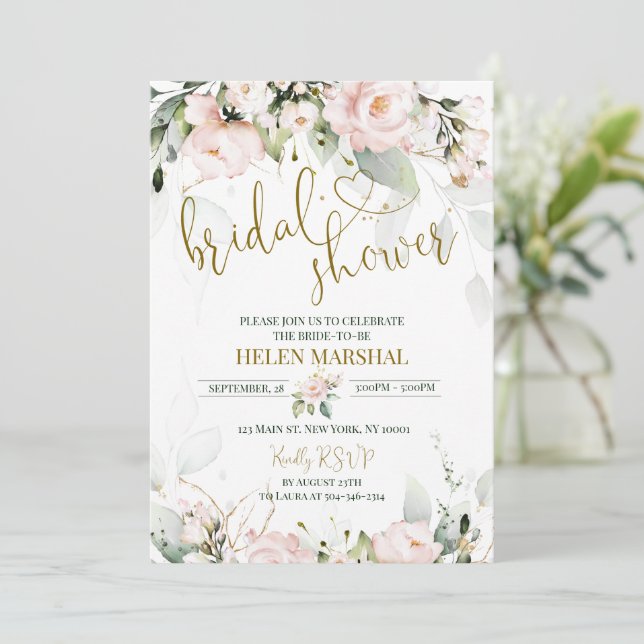 Blush Pink Bridal Shower Invitation (Standing Front)