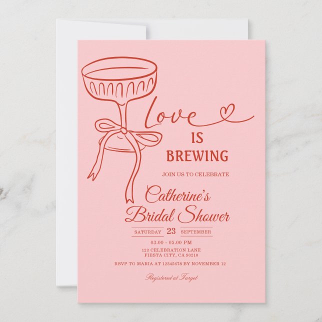Blush Pink Bridal Shower Love Is Brewing Theme Invitation (Front)