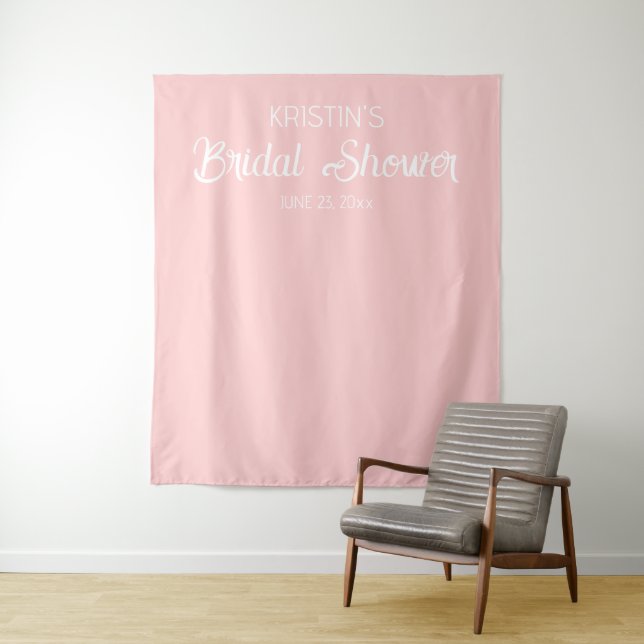 Blush Pink Bridal Shower Photo Backdrop Tapestry (In Situ)