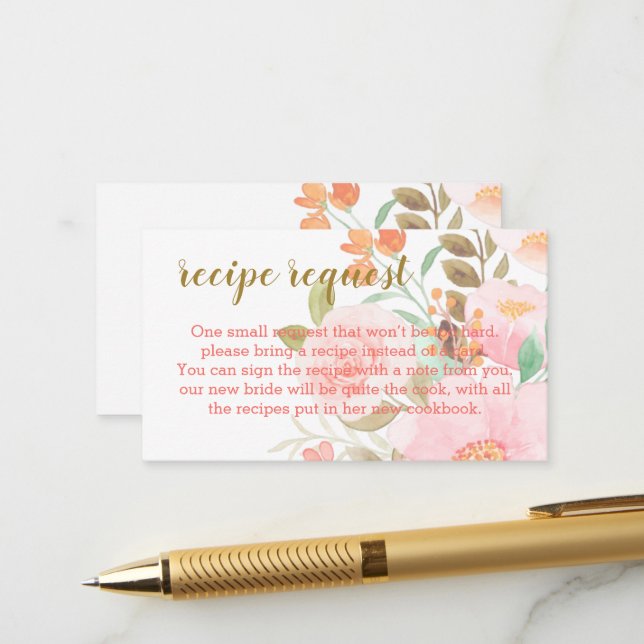 Blush Pink Bridal shower recipe card request (Front/Back In Situ)