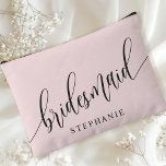 Blush Pink Bridesmaid Modern Calligraphy Accessory Pouch<br><div class="desc">Celebrate your bridal party with this elegant blush pink bridesmaid accessory pouch. Featuring modern calligraphy and customizable with your bridesmaid's name, this pouch is both stylish and practical. The soft dusty sage colour and elegant script create a sophisticated look, perfect for holding makeup, toiletries, or other essentials. This personalized pouch...</div>