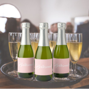 Blush Pink Bridesmaid Simple Stylized Script Sparkling Wine Label