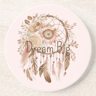Blush Pink Brown Floral Dream Catcher   Coaster
