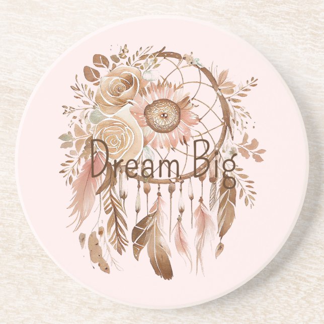 Blush Pink Brown Floral Dream Catcher   Coaster (Front)