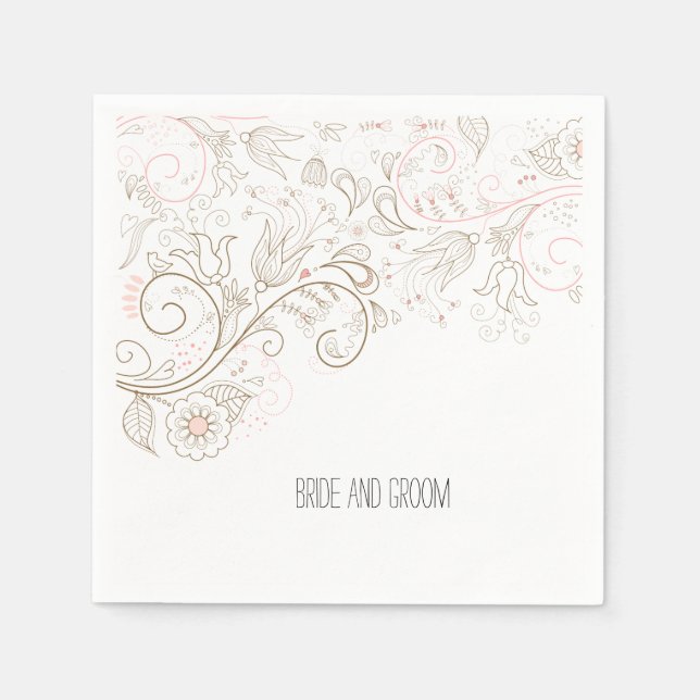 Blush Pink Brown Floral Romantic Wedding Napkin (Front)