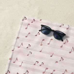 Blush Pink Brown Music Notes   Beach Towel
