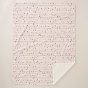 Blush Pink Brown Music Notes   Sherpa Blanket
