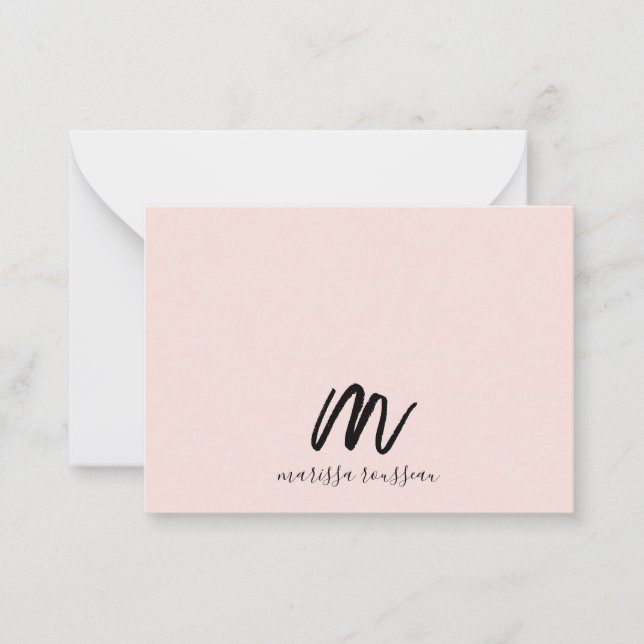 Blush Pink Brush Painted Monogram Script Name Card (Front)