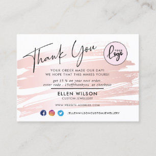 Blush Pink Brush Stroke Business Order Thank You Card