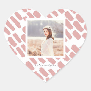 Blush Pink Brush Strokes with Photo and Name Heart Sticker