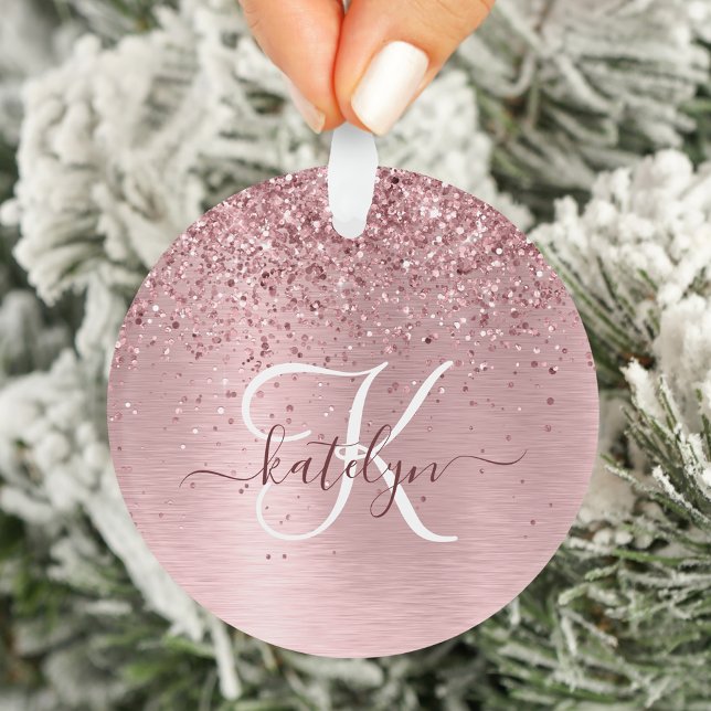 Blush Pink Brushed Metal Glitter Monogram Name (Créateur téléchargé)