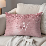 Blush Pink Brushed Metal Glitter Monogram Name Accent Pillow<br><div class="desc">Easily personalize this trendy chic accent pillow design featuring pretty blush pink sparkling faux glitter on a blush pink brushed metallic background.</div>