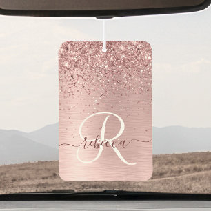 Blush Pink Brushed Metal Glitter Monogram Name Air Freshener