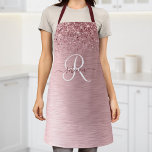Blush Pink Brushed Metal Glitter Monogram Name Apron<br><div class="desc">Easily personalize this trendy chic apron design featuring pretty blush pink sparkling faux glitter on a blush pink brushed metallic background.</div>