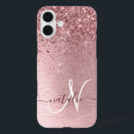Blush Pink Brushed Metal Glitter Monogram Name iPhone 16 Plus Case<br><div class="desc">Easily personalize this trendy chic phone case design featuring pretty blush pink sparkling glitter on a blush pink brushed metallic background.</div>