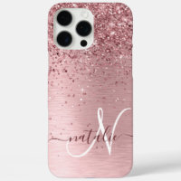 Blush Pink Brushed Metal Glitter Monogram Name