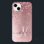 Blush Pink Brushed Metal Glitter Monogram Name Case-Mate iPhone 14 Plus Case<br><div class="desc">Easily personalize this trendy chic phone case design featuring pretty blush pink sparkling glitter on a blush pink brushed metallic background.</div>