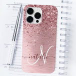 Blush Pink Brushed Metal Glitter Monogram Name Case-Mate iPhone 14 Pro Max Case<br><div class="desc">Easily personalize this trendy chic phone case design featuring pretty blush pink sparkling glitter on a blush pink brushed metallic background.</div>
