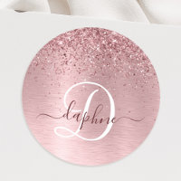 Blush Pink Brushed Metal Glitter Monogram Name