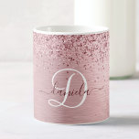 Blush Pink Brushed Metal Glitter Monogram Name Coffee Mug<br><div class="desc">Easily personalize this trendy chic coffee mug design featuring pretty silver sparkling faux glitter on a rose gold brushed metallic background.</div>