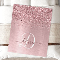 Blush Pink Brushed Metal Glitter Monogram Name