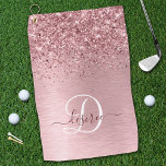 Blush Pink Brushed Metal Glitter Monogram Name Golf Towel<br><div class="desc">Easily personalize this trendy chic golf towel stand design featuring pretty blush pink sparkling glitter on a blush pink brushed metallic background.</div>