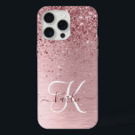 Blush Pink Brushed Metal Glitter Monogram Name iPhone 15 Pro Max Case<br><div class="desc">Easily personalize this trendy chic phone case design featuring pretty blush pink sparkling glitter on a blush pink brushed metallic background.</div>