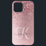 Blush Pink Brushed Metal Glitter Monogram Name iPhone 12 Pro Max Case<br><div class="desc">Easily personalize this trendy chic phone case design featuring pretty blush pink sparkling glitter on a blush pink brushed metallic background.</div>