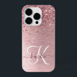 Blush Pink Brushed Metal Glitter Monogram Name iPhone 14 Pro Case<br><div class="desc">Easily personalize this trendy chic phone case design featuring pretty blush pink sparkling glitter on a blush pink brushed metallic background.</div>