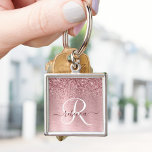 Blush Pink Brushed Metal Glitter Monogram Name Keychain<br><div class="desc">Easily personalize this trendy chic keychain design featuring pretty blush pink sparkling faux glitter on a blush pink brushed metallic background.</div>