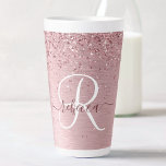 Blush Pink Brushed Metal Glitter Monogram Name Latte Mug<br><div class="desc">Easily personalize this trendy chic latte mug design featuring pretty blush pink sparkling glitter on a blush pink brushed metallic background.</div>