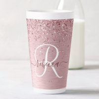 Blush Pink Brushed Metal Glitter Monogram Name