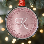 Blush Pink Brushed Metal Glitter Monogram Name Metal Ornament<br><div class="desc">Easily personalize this trendy chic Christmas holiday ornament design featuring pretty blush pink sparkling faux glitter on a blush pink brushed metallic background.</div>