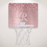 Blush Pink Brushed Metal Glitter Monogram Name Mini Basketball Hoop<br><div class="desc">Easily personalize this trendy chic mini basketball hoop design featuring pretty blush pink sparkling glitter on a blush pink brushed metallic background.</div>