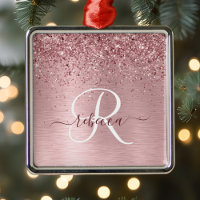 Blush Pink Brushed Metal Glitter Monogram Name
