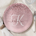 Blush Pink Brushed Metal Glitter Monogram Name Paper Plate<br><div class="desc">Easily personalize this trendy chic paper plate design featuring pretty blush pink sparkling glitter on a blush pink brushed metallic background.</div>